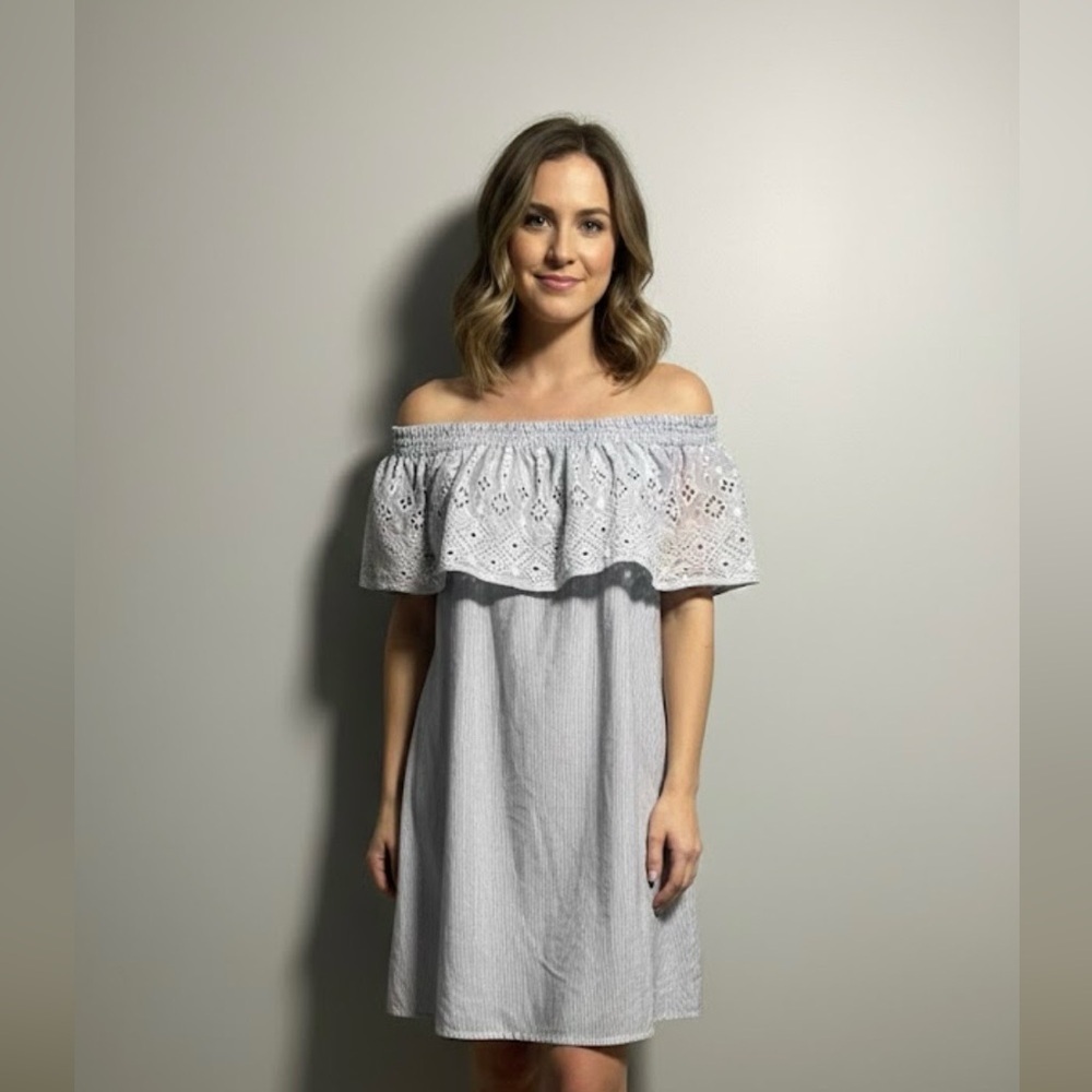 Ann Taylor LOFT Off-Shoulder Light Blue Mini Dress